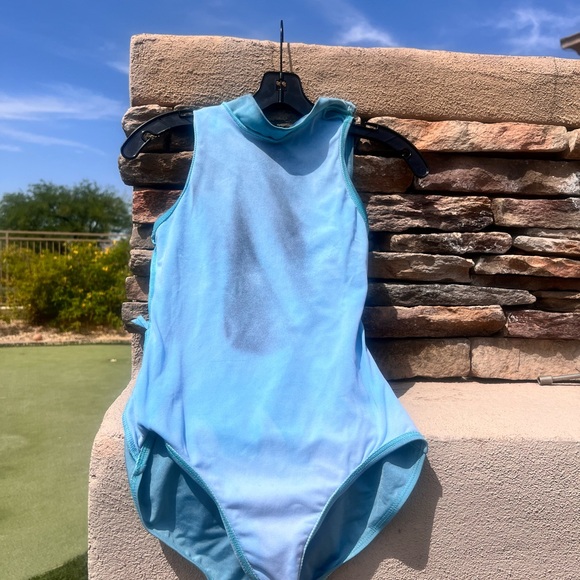 Blue dance mock turtleneck water color leotard women’s size small - Picture 4 of 17